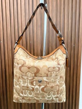 Vintage Coach Chelsea Optic Signature Tan Brown Canvas Leather Hobo Bag #10991